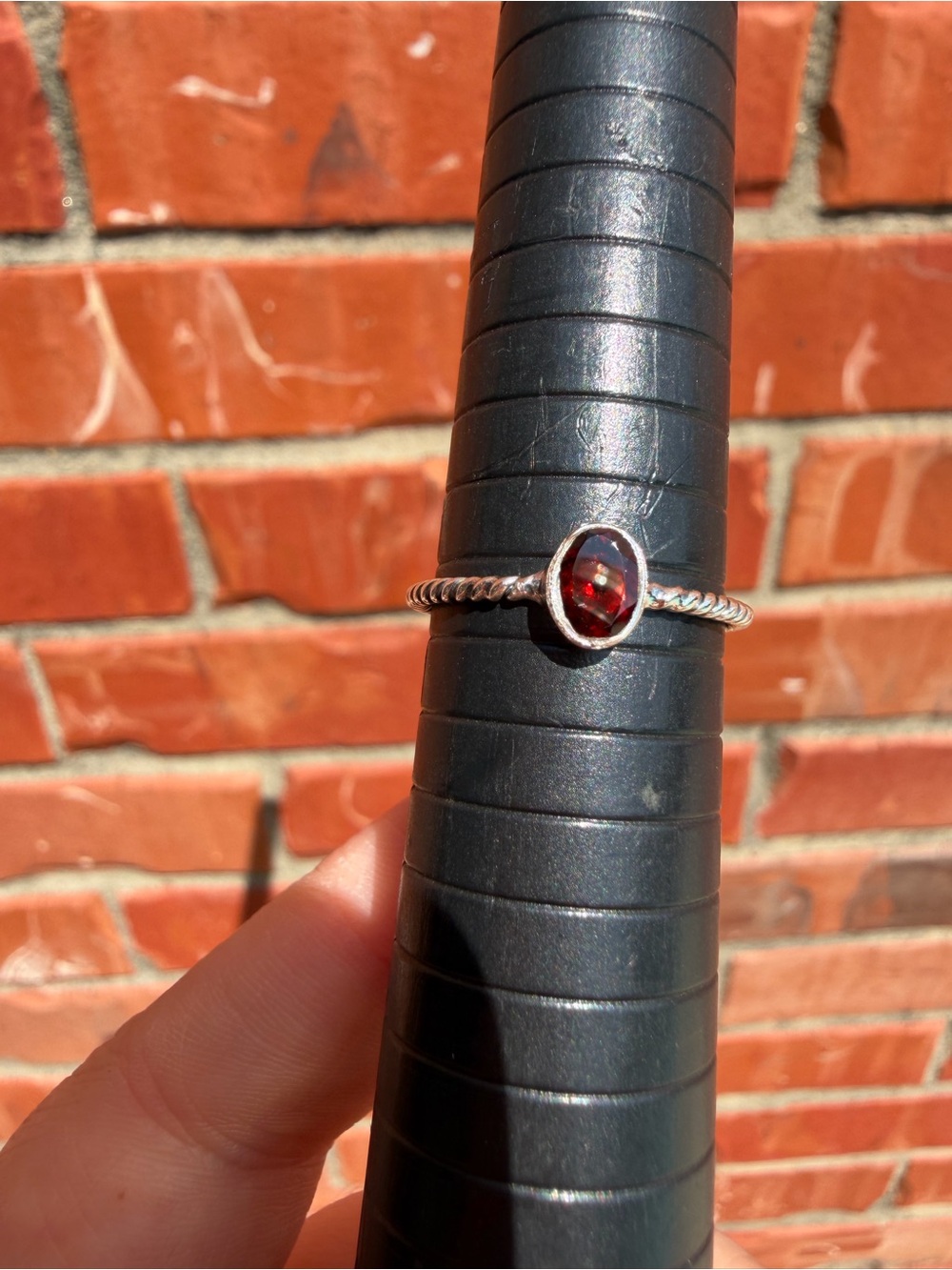 Sterling Silver Red Garnet Rope Band Ring